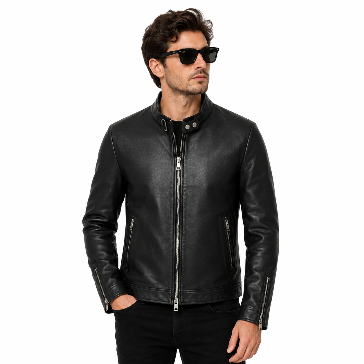 Men's Minimalist Leather Racer Jacket