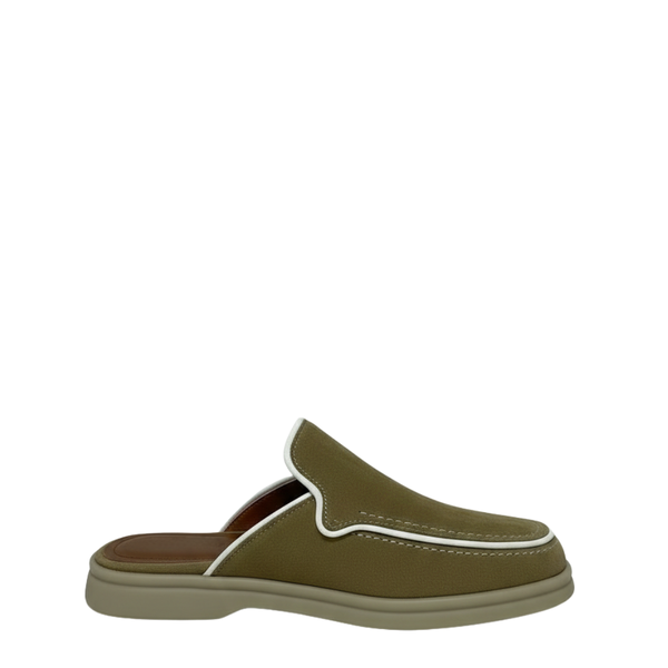 Relax Luxe Trim Suede Mule - Olive