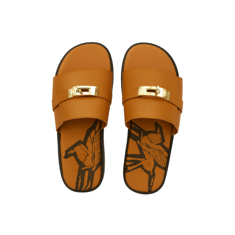 Mens Leather Slip on Casual Slider
