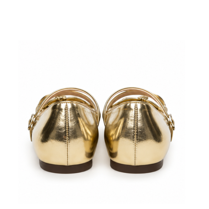 Metallic Bow Strap Ballet Flats