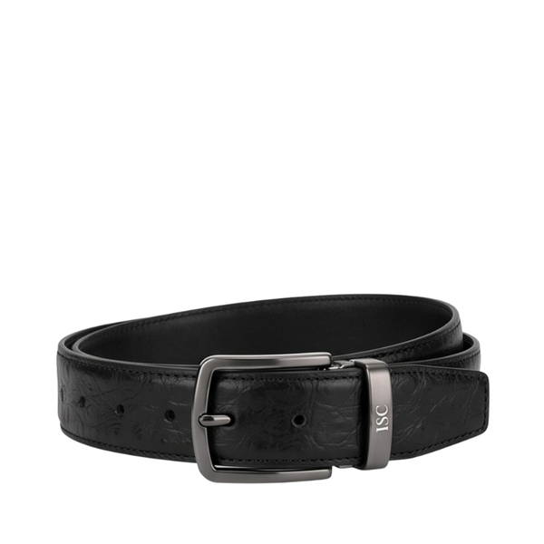 Midnight Ostrich Grain Genuine Leather Belt