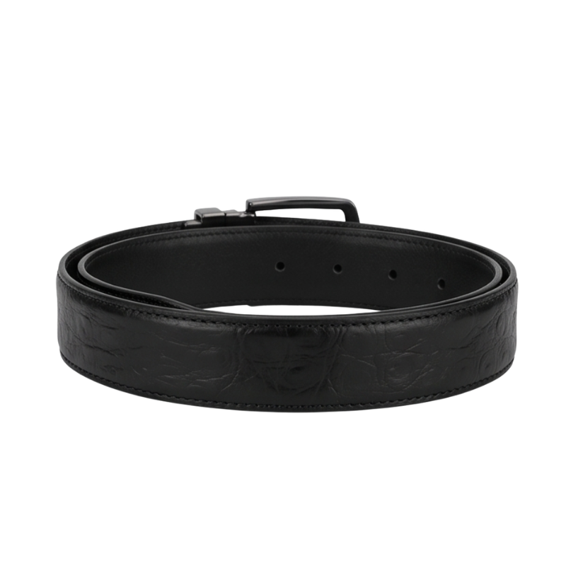 Midnight Ostrich Grain Genuine Leather Belt