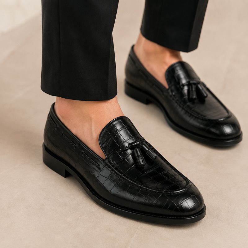 Midnight Croc Tassel Signature Loafers