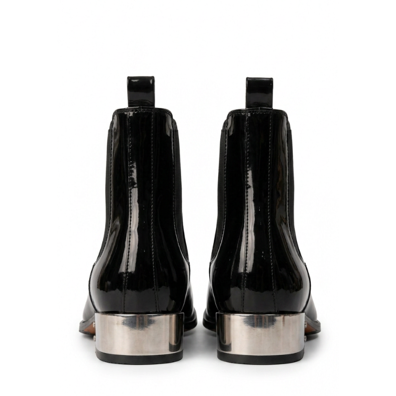 Midnight Elegance Metallic Heel Chelsea Boots