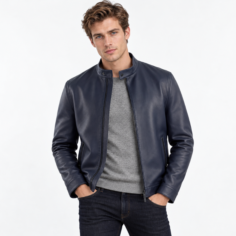 Midnight Stand Collar Leather Jacket