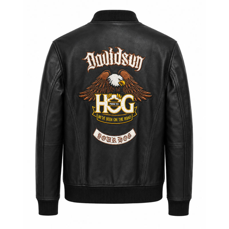 Military Patch Leather Bomber Jacket