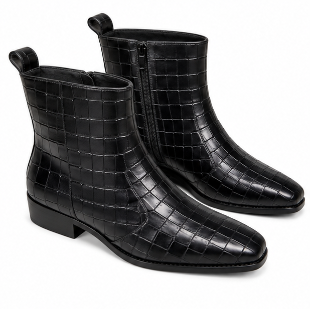 Modena Obsidian Croc-Embossed Zip Boots