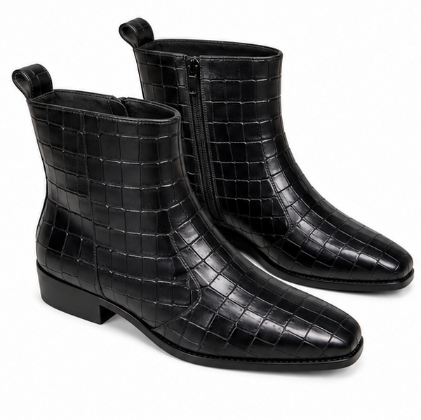 Modena Obsidian Croc-Embossed Zip Boots
