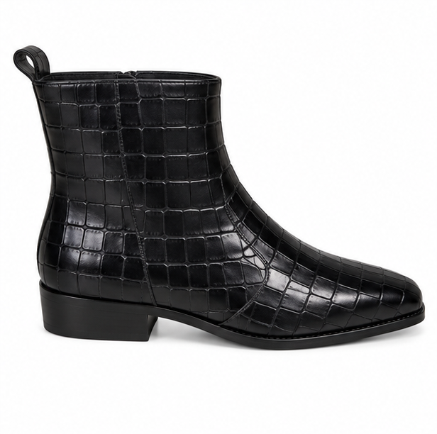 Modena Obsidian Croc-Embossed Zip Boots