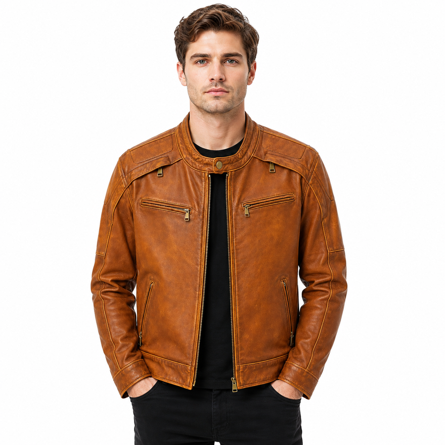 Montario Luxury Italian Leather Racer Jacket