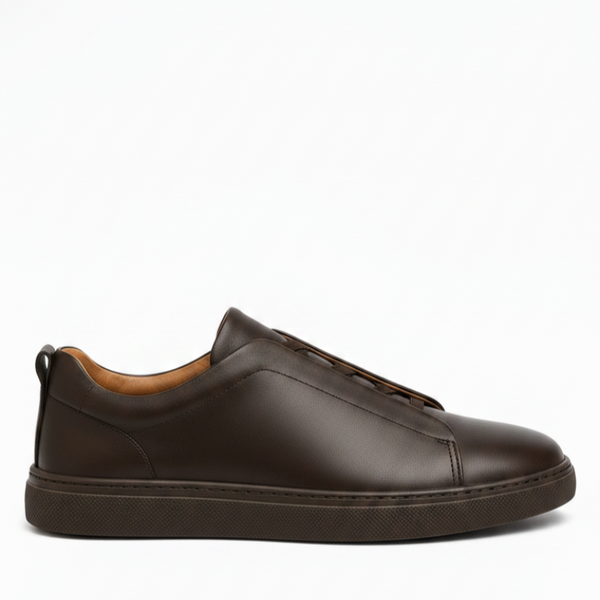 Noir Triple Stitch Leather Sneaker - Brown