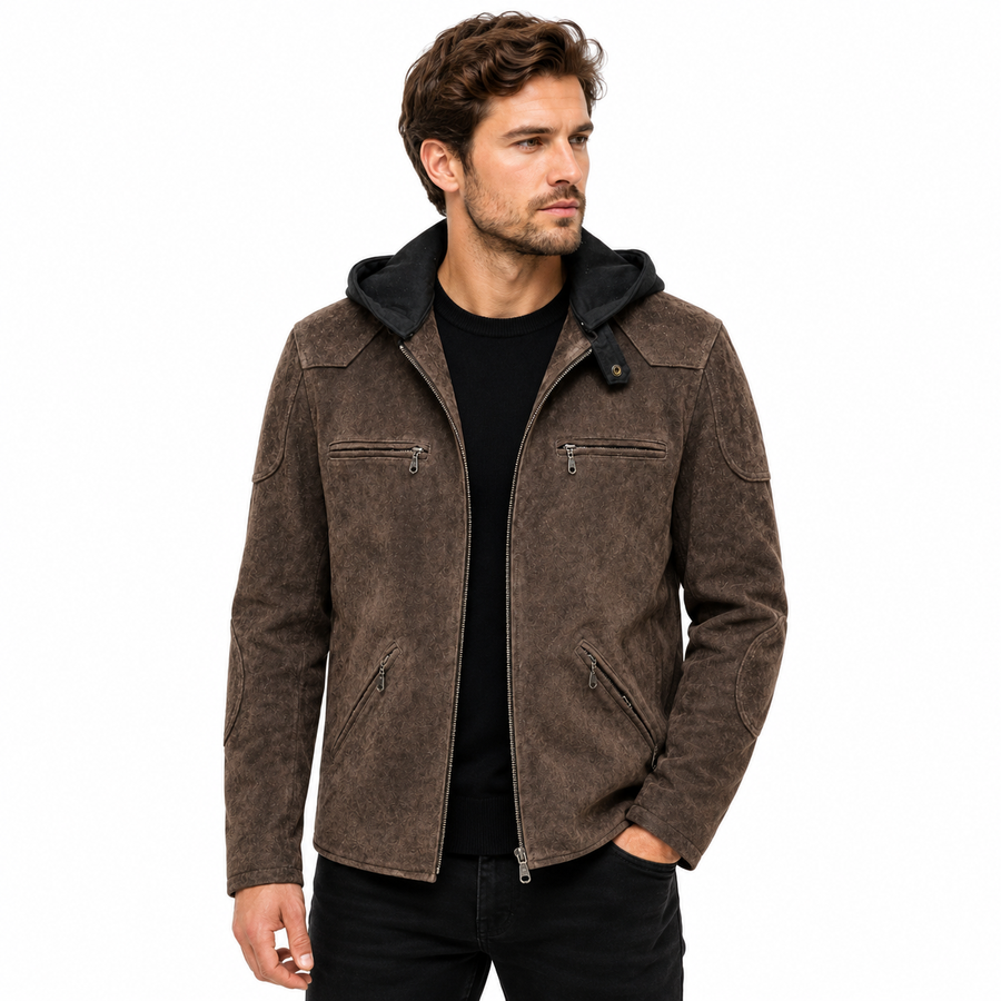 Novaro Suede Hooded Biker Jacket