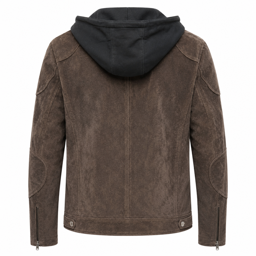 Novaro Suede Hooded Biker Jacket