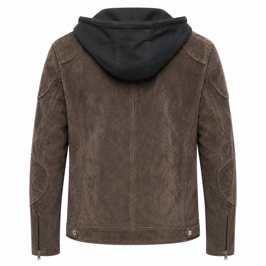 Novaro Suede Hooded Biker Jacket