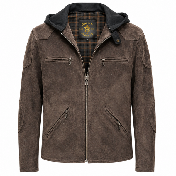Novaro Suede Hooded Biker Jacket