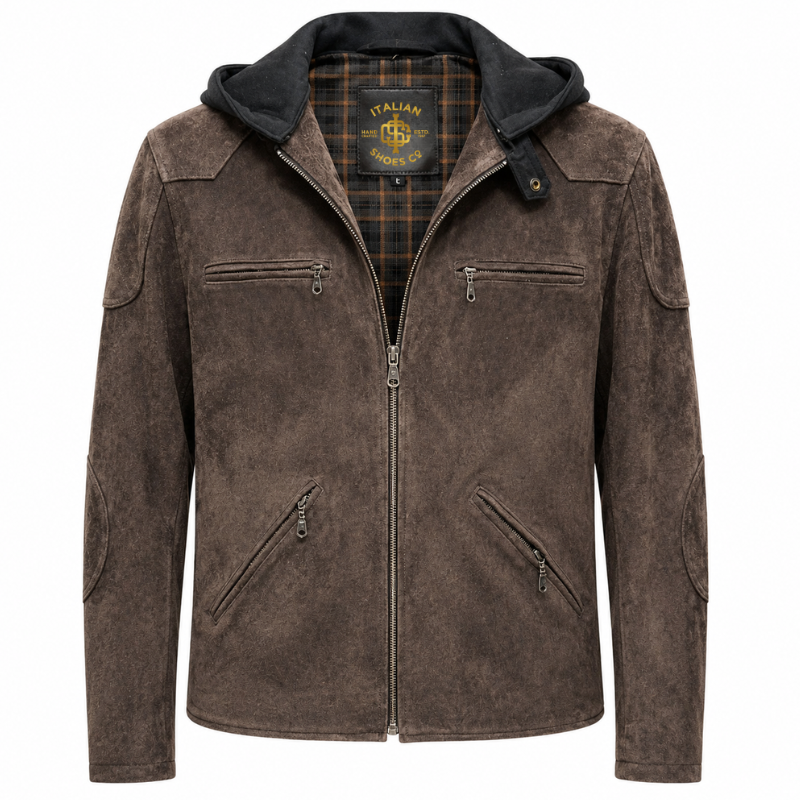 Novaro Suede Hooded Biker Jacket