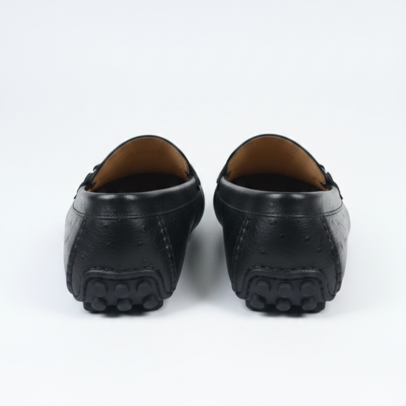 Ostrich Pattern Textured Italian Leather Loafers