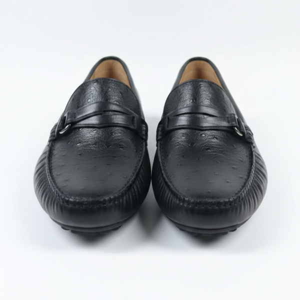 Ostrich Pattern Textured Italian Leather Loafers