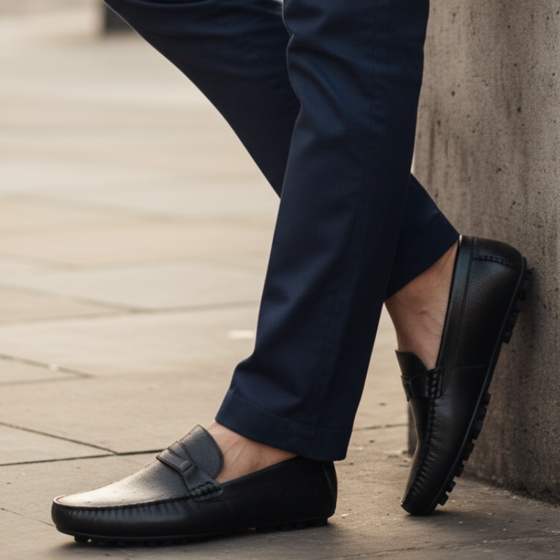 Ostrich Pattern Textured Italian Leather Loafers