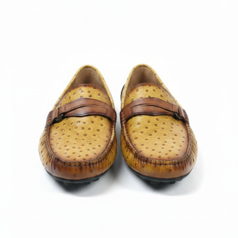Ostrich Pattern Textured Italian Leather Loafers