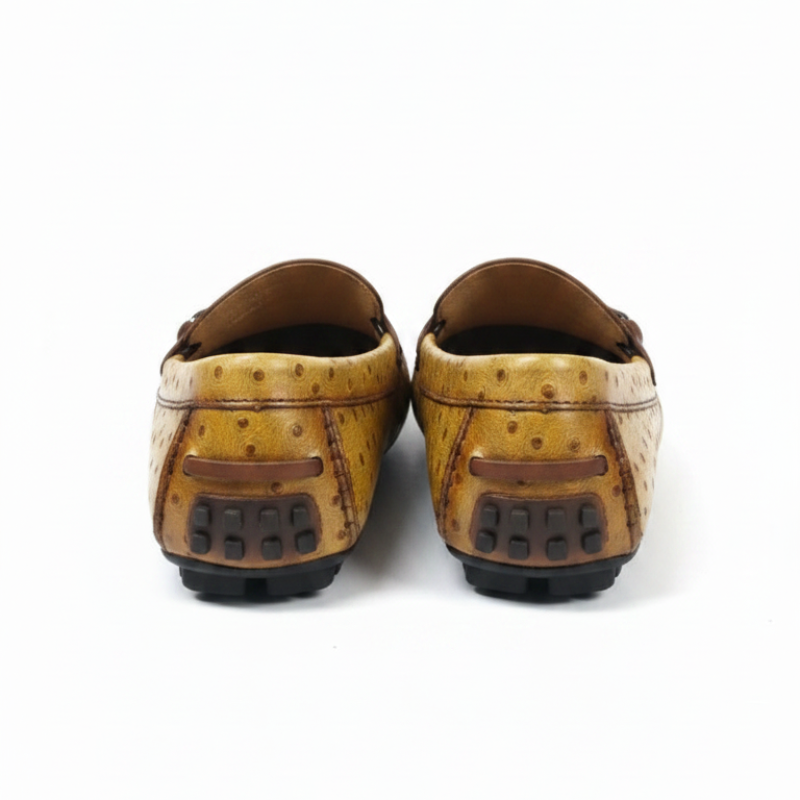 Ostrich Pattern Textured Italian Leather Loafers