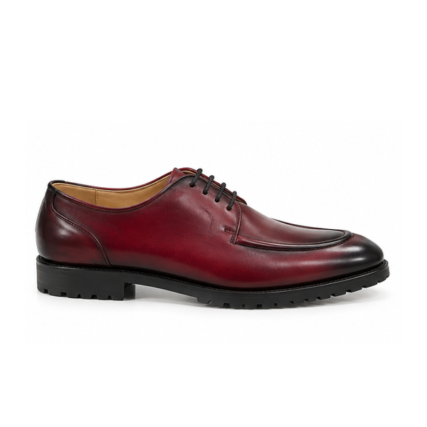 Oxblood Burnished Apron-Toe Derby Shoes