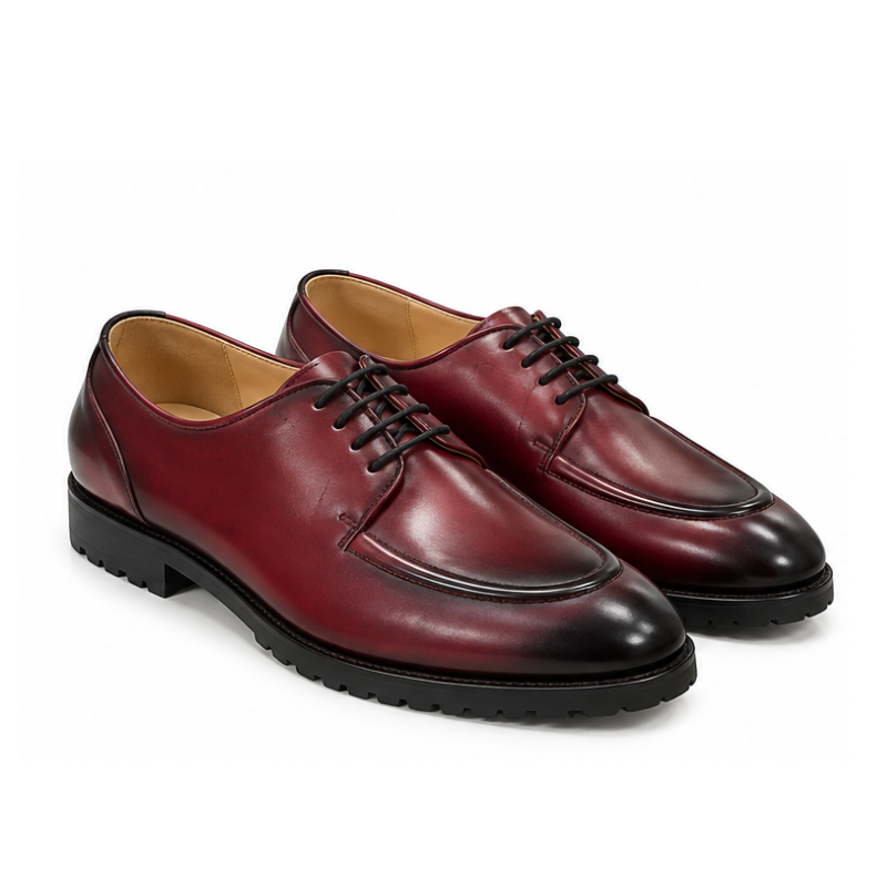 Oxblood Burnished Apron-Toe Derby Shoes