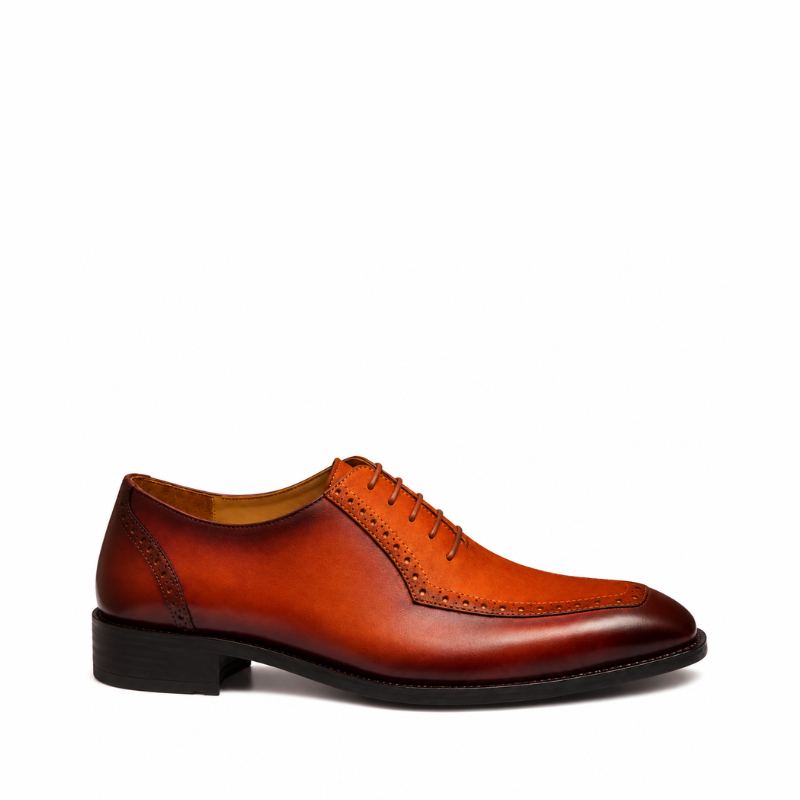 Oxford Lace up Shoes Suede Upper with Patina Design