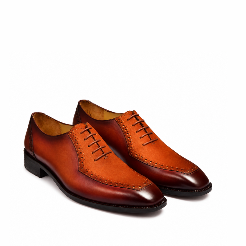 Oxford Lace up Shoes Suede Upper with Patina Design