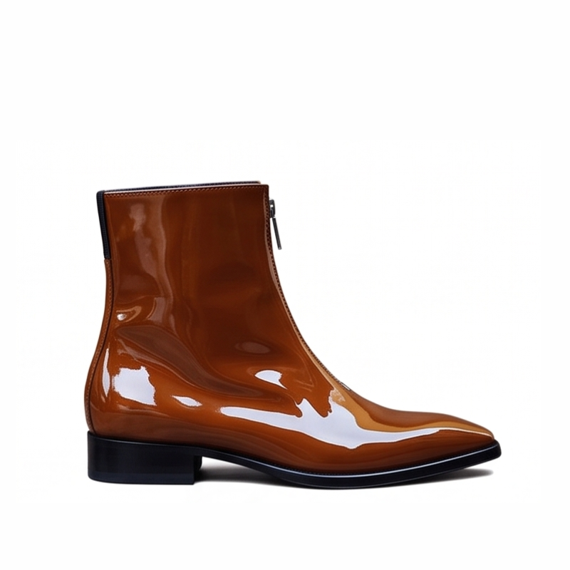 Patent Leather Zipper Ankle Boots