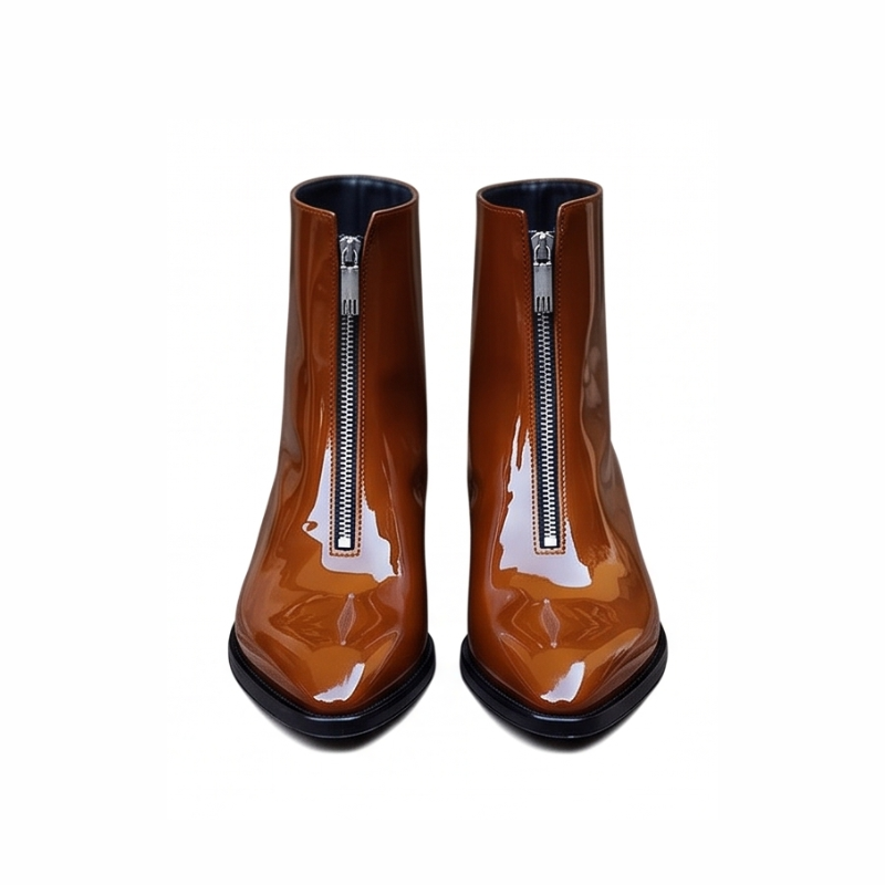 Patent Leather Zipper Ankle Boots