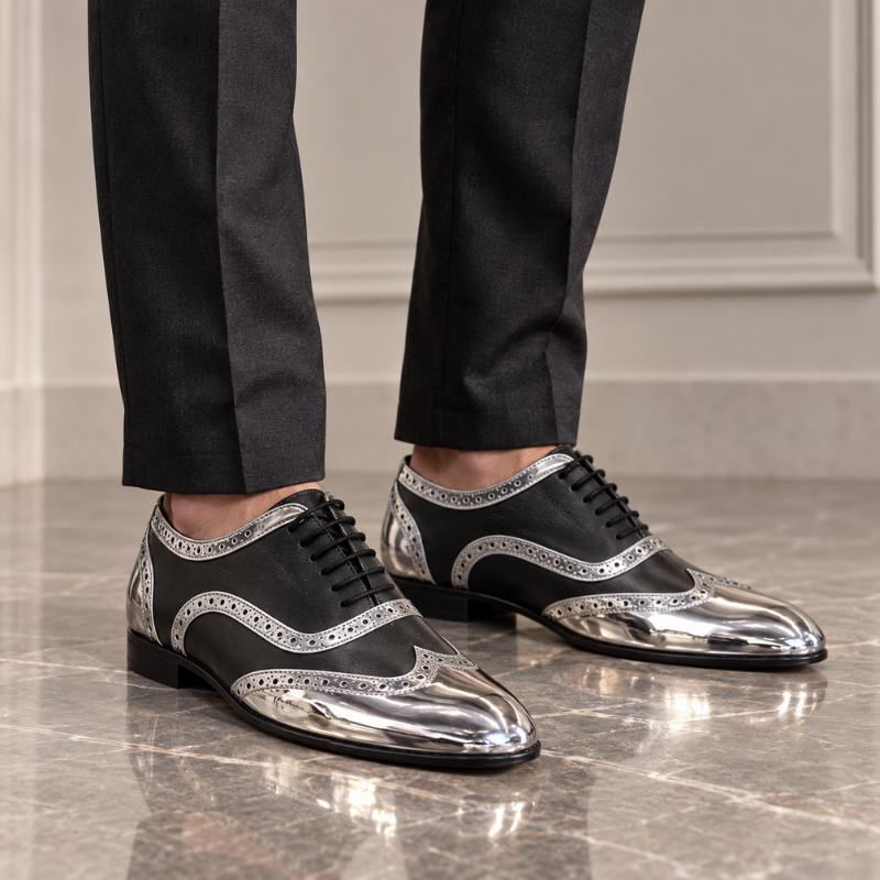 Patent Silver Moroccan Leather Oxfords Shoes