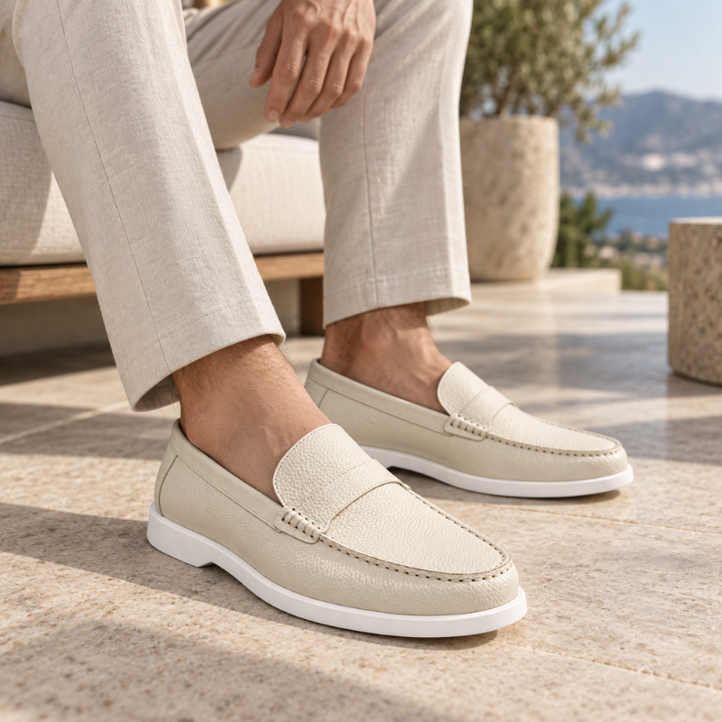Pebbled Leather Penny Loafers