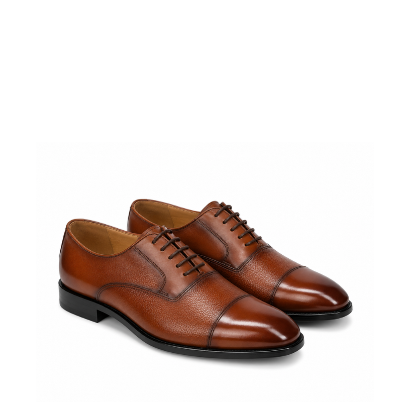 Classic Italian Pebbled Cap Toe Oxford Shoes