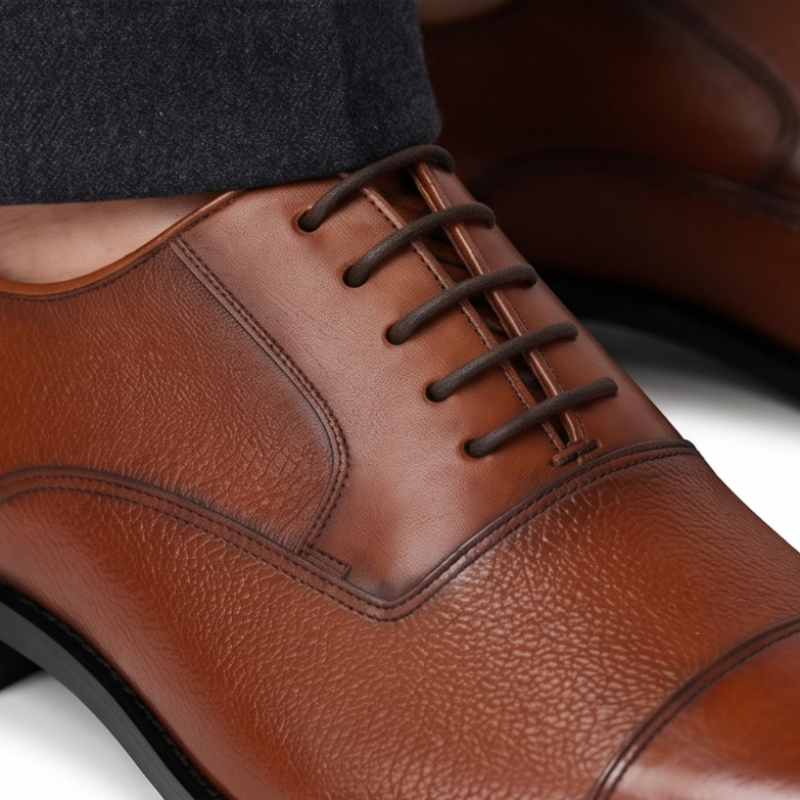 Classic Italian Pebbled Cap Toe Oxford Shoes