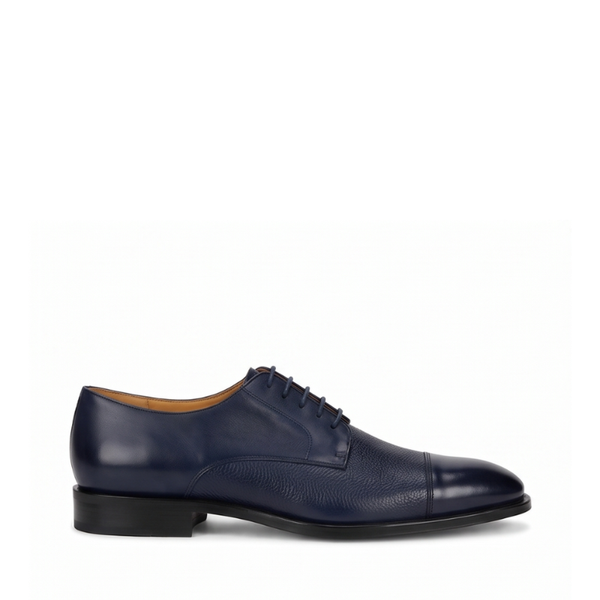 Classic Italian Pebbled Cap Toe Oxford Shoes - Navy Blue