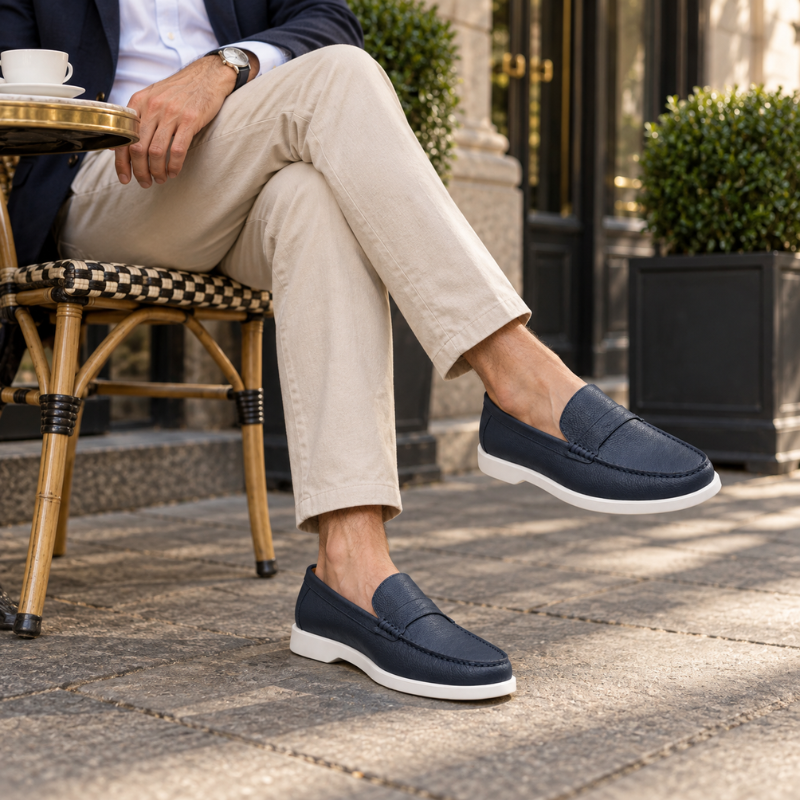 Pebbled Leather Penny Loafers
