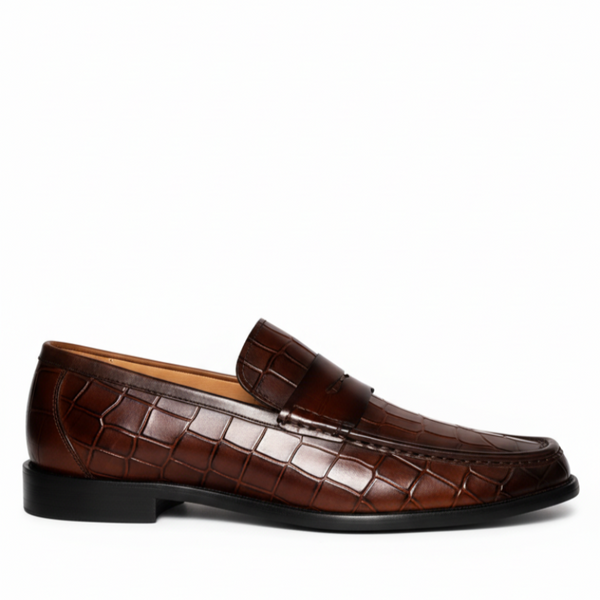 Penny Crocodile Textured Leather Loafer