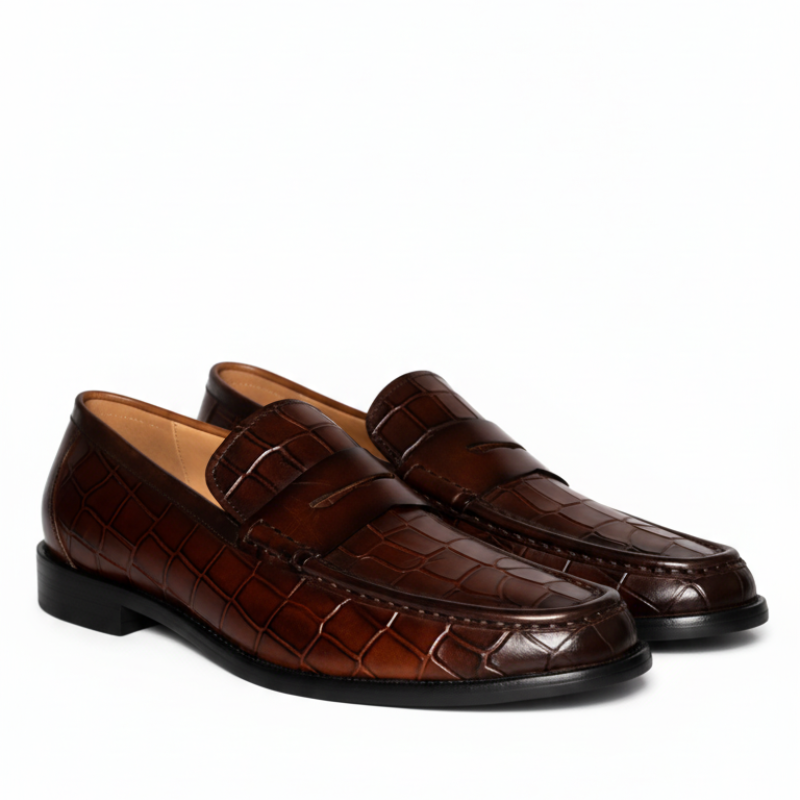 Penny Crocodile-Textured Leather Loafer