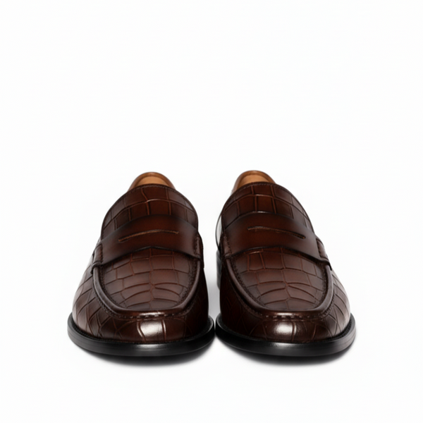 Penny Crocodile Textured Leather Loafer