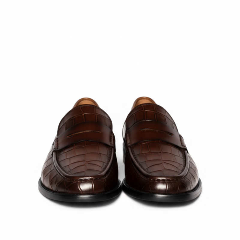 Penny Crocodile Textured Leather Loafer