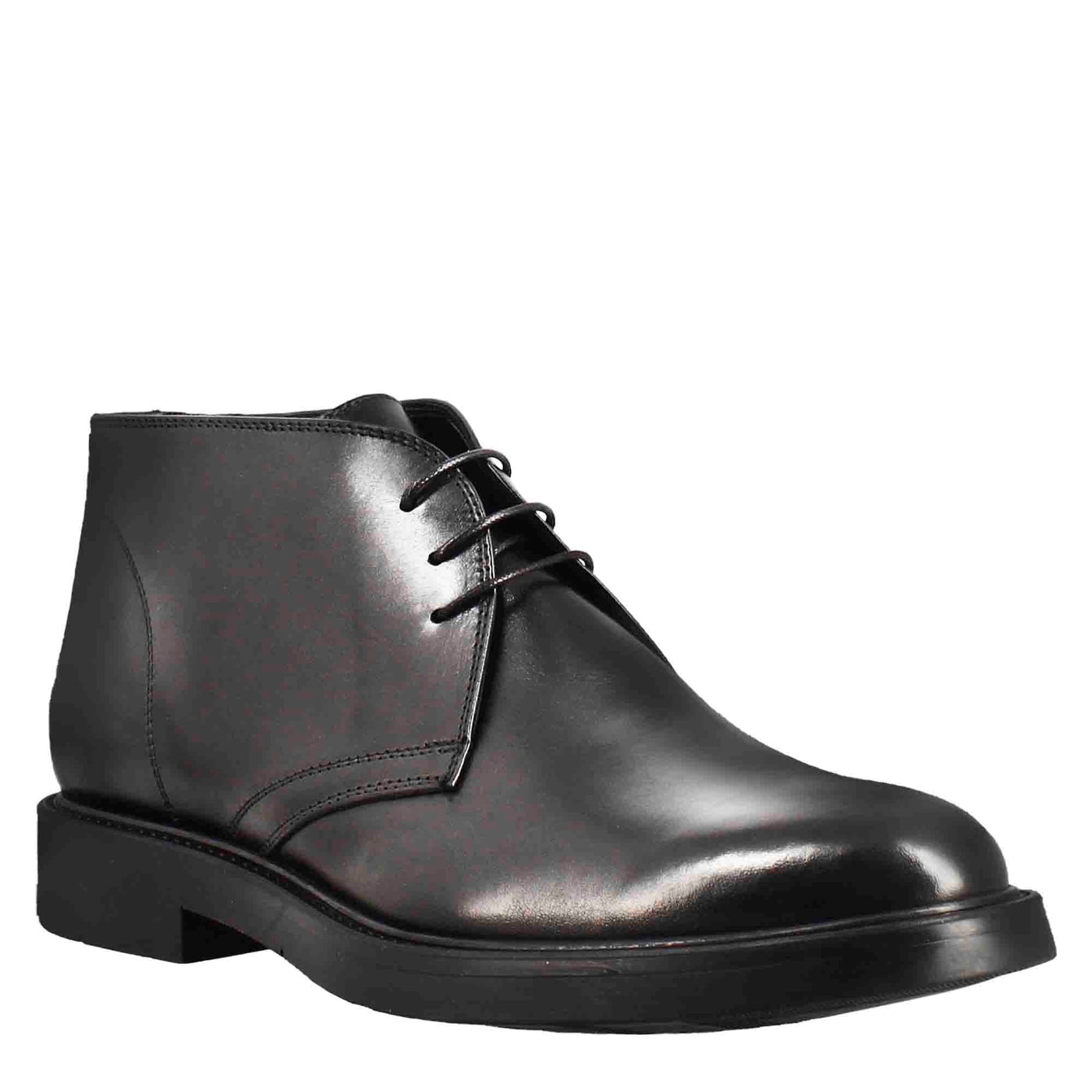 Black Smooth Leather Ankle Boots
