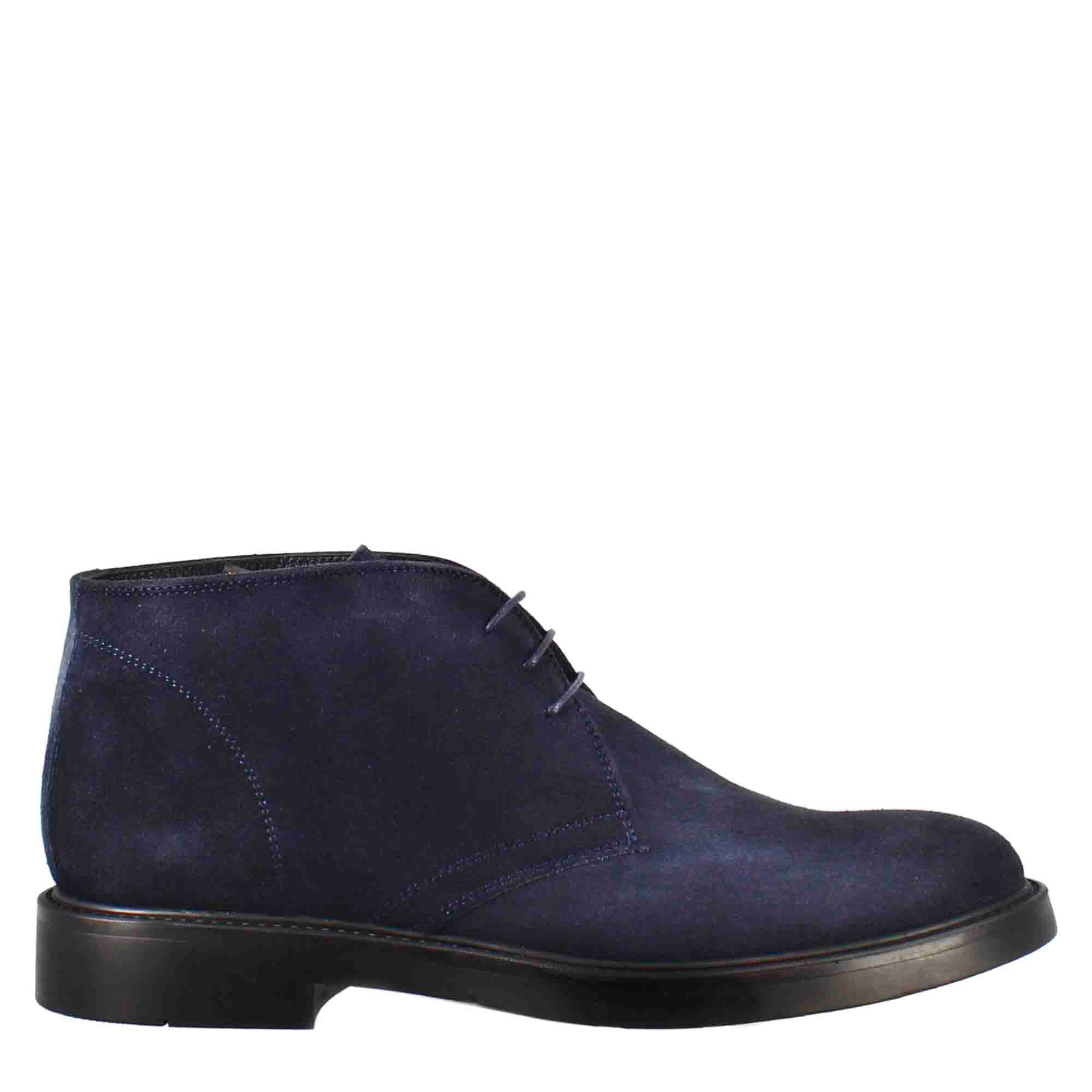 Dark Blue Suede Leather Ankle Boots