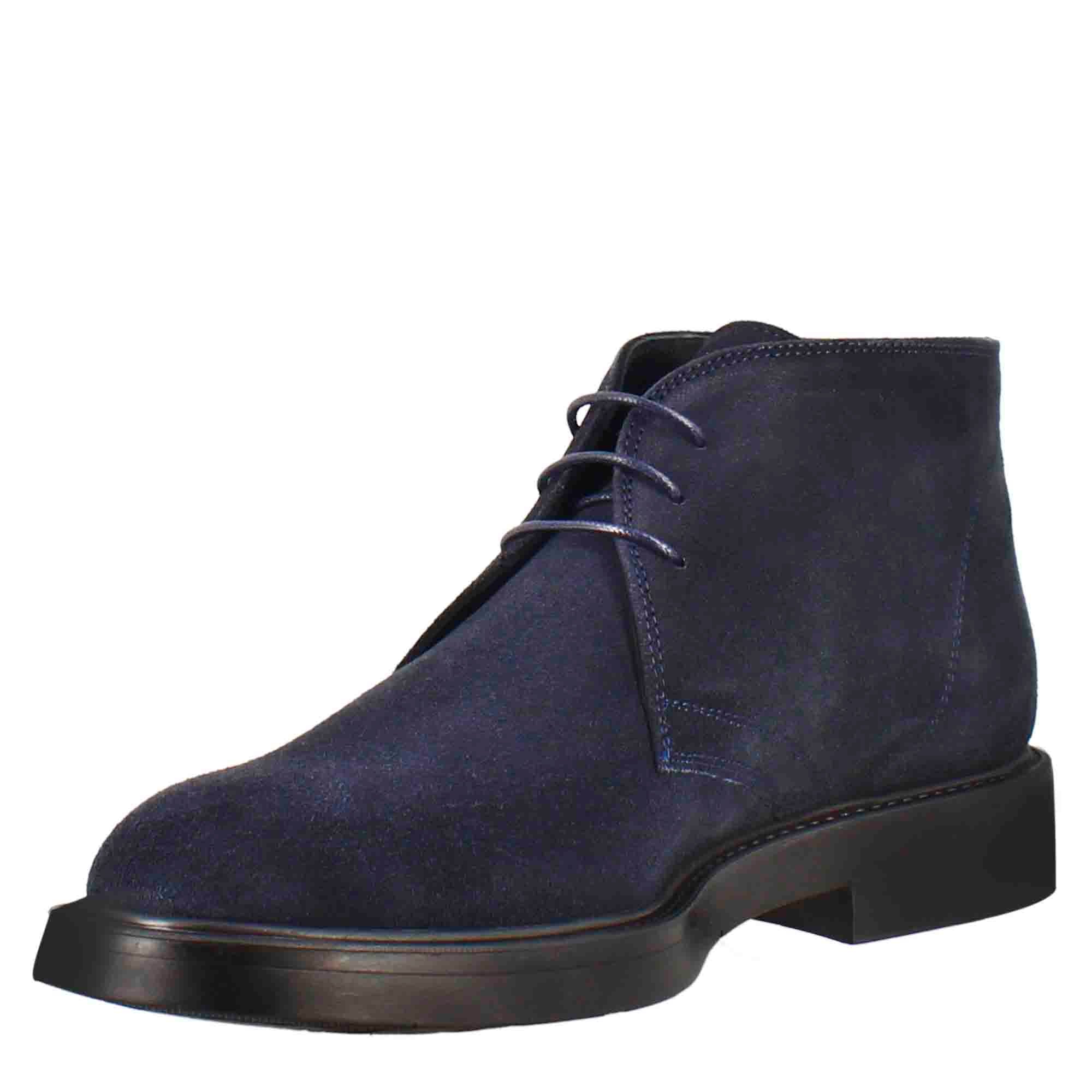 Dark Blue Suede Leather Ankle Boots