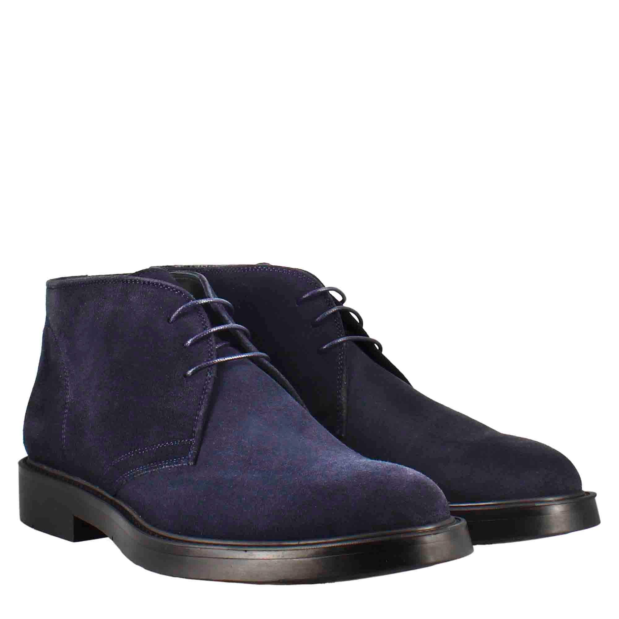 Dark Blue Suede Leather Ankle Boots