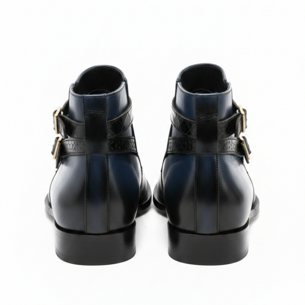 Polished Gradient Leather Ankle Boots With Gold Buckle Straps