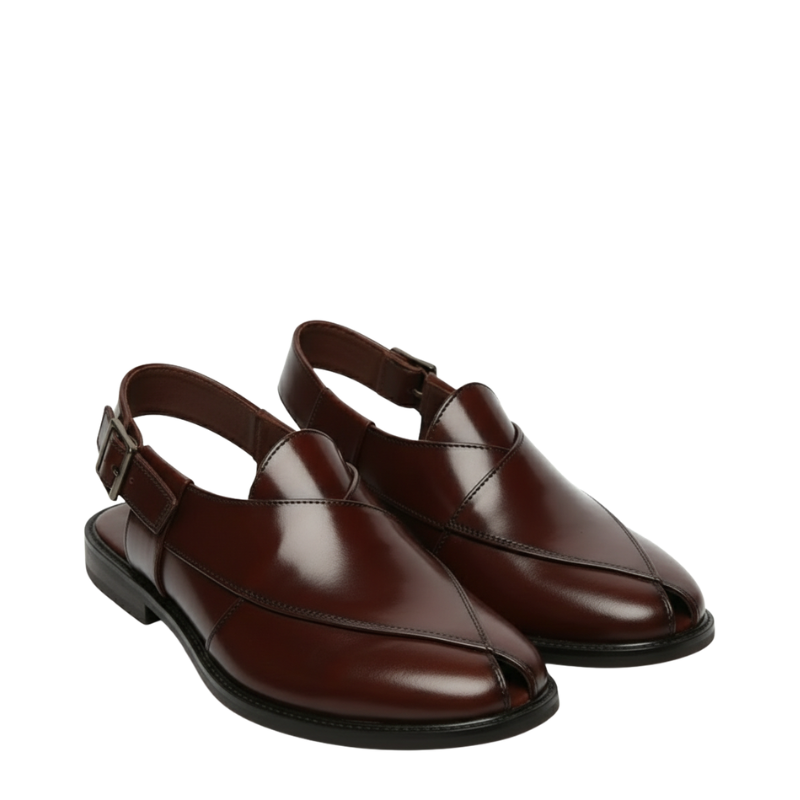 Polished Leather Cross-Strap Peshawari Sandals