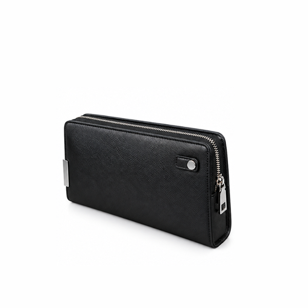 Premium Textured Leather Onyx Crest Clutch
