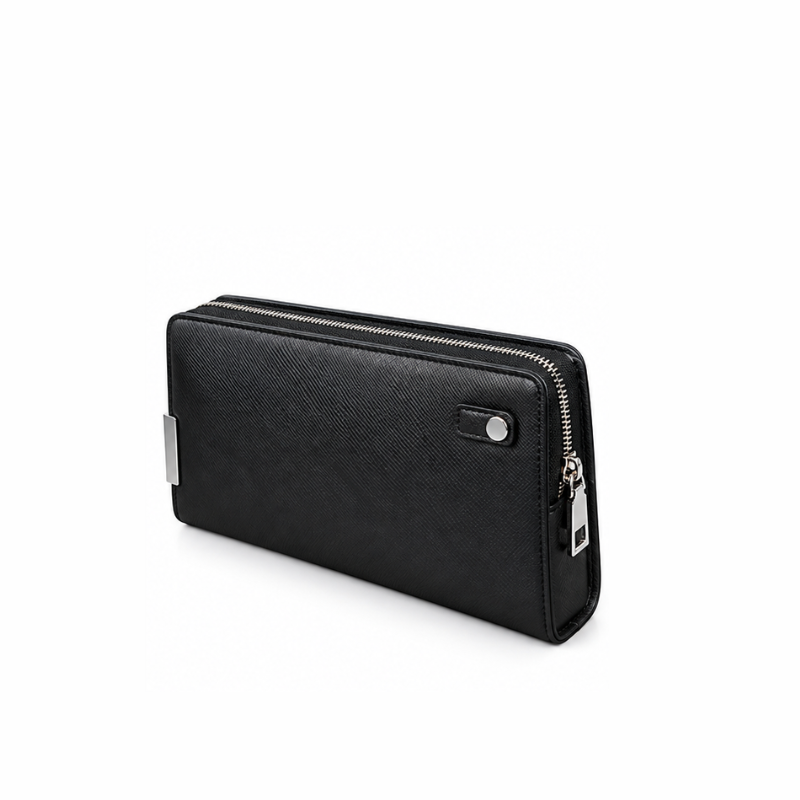 Premium Textured Leather Onyx Crest Clutch
