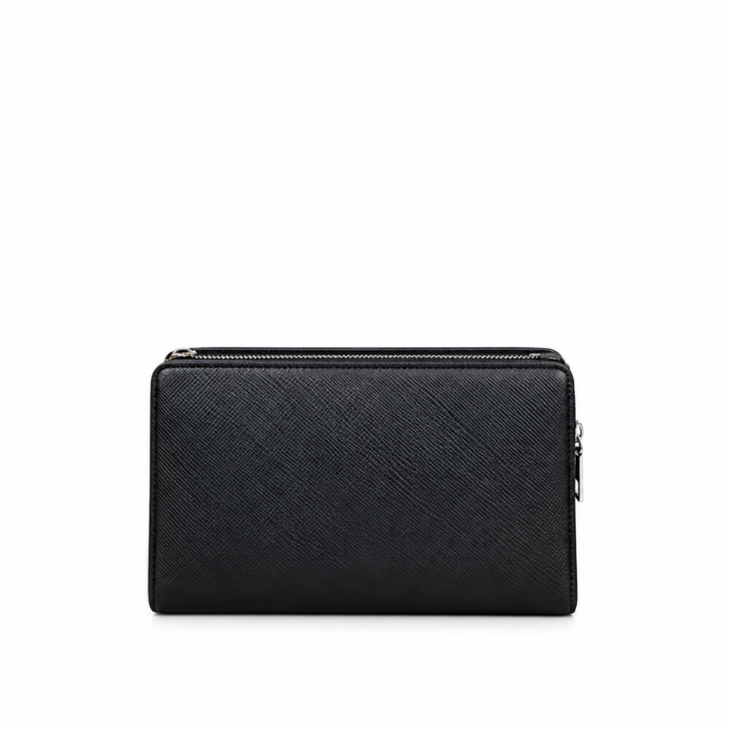 Premium Textured Leather Onyx Crest Clutch
